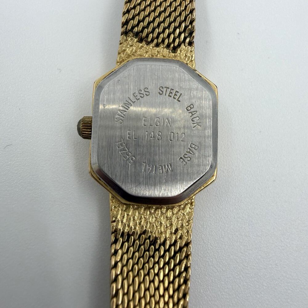 Vintage Elgin Quartz Gold Tone Mesh Band Watch Octagon Case 15.3mm Works - Picture 4 of 6